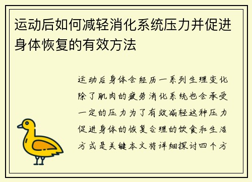 运动后如何减轻消化系统压力并促进身体恢复的有效方法